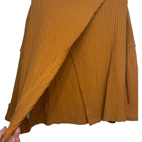 Free People Waffle Knit Cowl Neck Tunic Top Small Rust Orange Boho Layered Hem - Picture 5 of 6